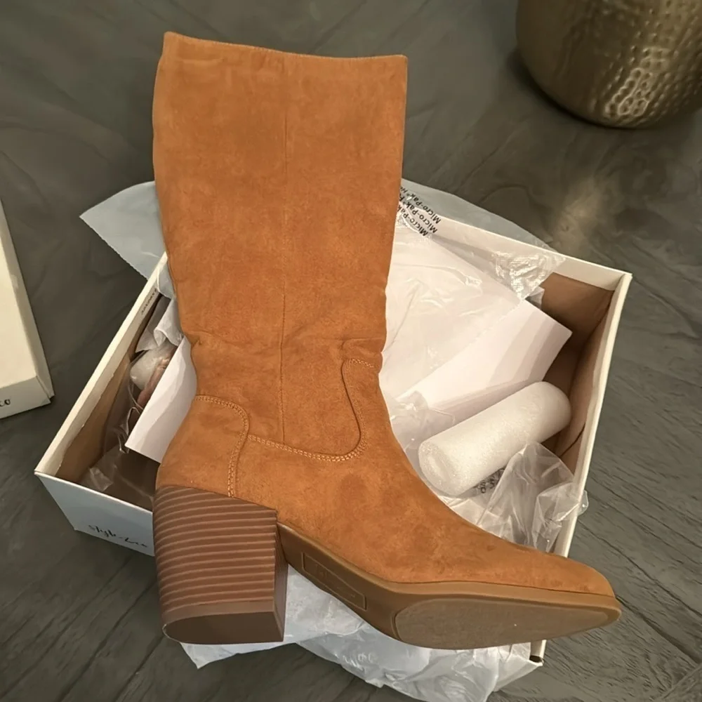 STYLE & CO Warrda Block-Heel Dress Boots Bark MC Suede